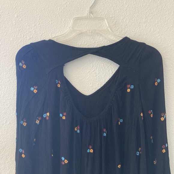 Free People Mini Dress Size XS Oxford Embroidered Black Floral Boho Goth Witchy - Picture 9 of 16